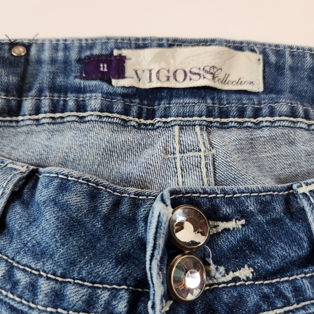 Vigoss Collection Fit Capri Womens 11 Jeweled Flap Pockets Cuffed Stretch 32" - Picture 5 of 11